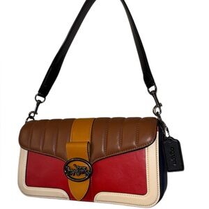 COACH Georgie Shoulder Bag With Colorblock Linear Quilting Pumpkin color 5568